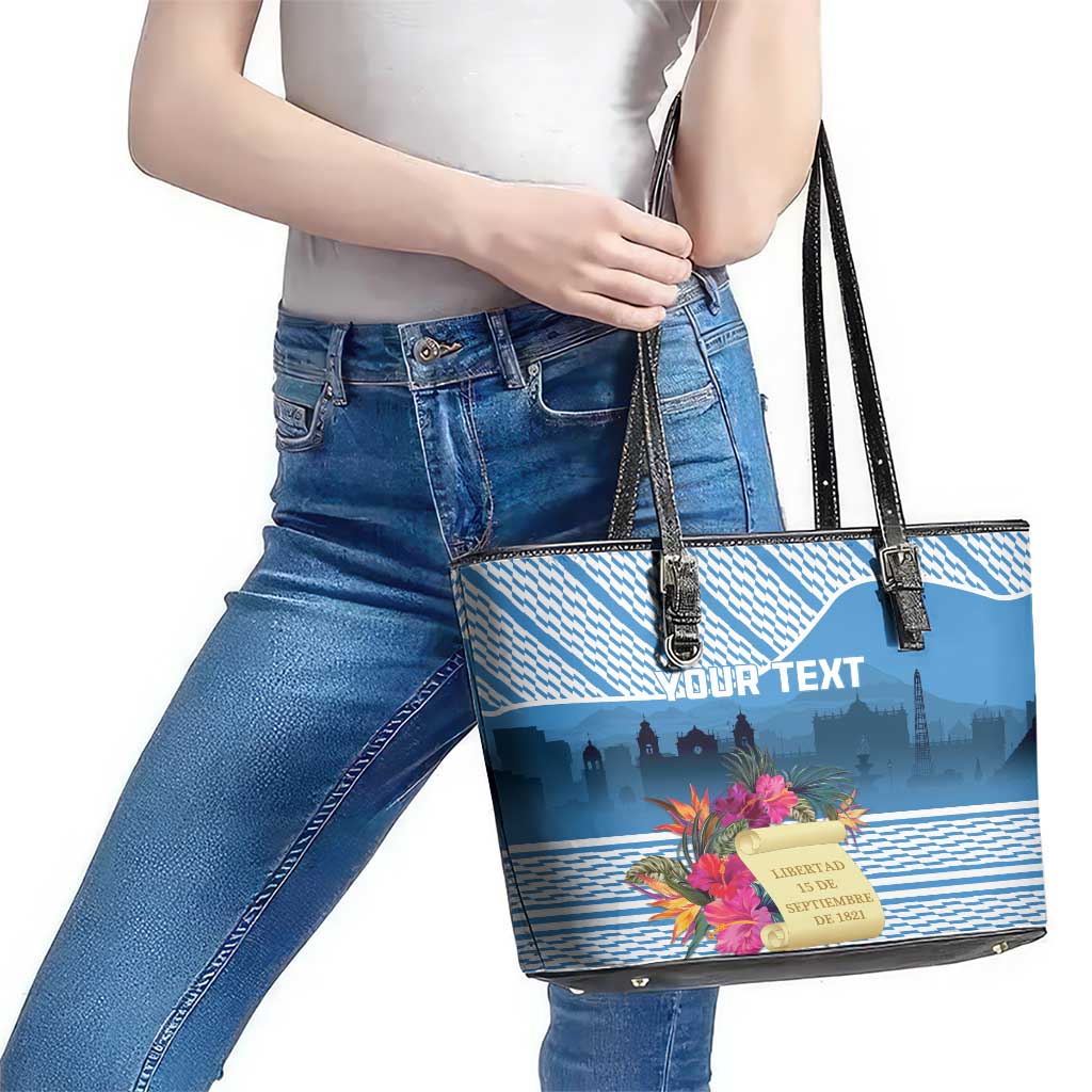 Personalized Guatemala Independence Day Leather Tote Bag With Tropical Flower LT18