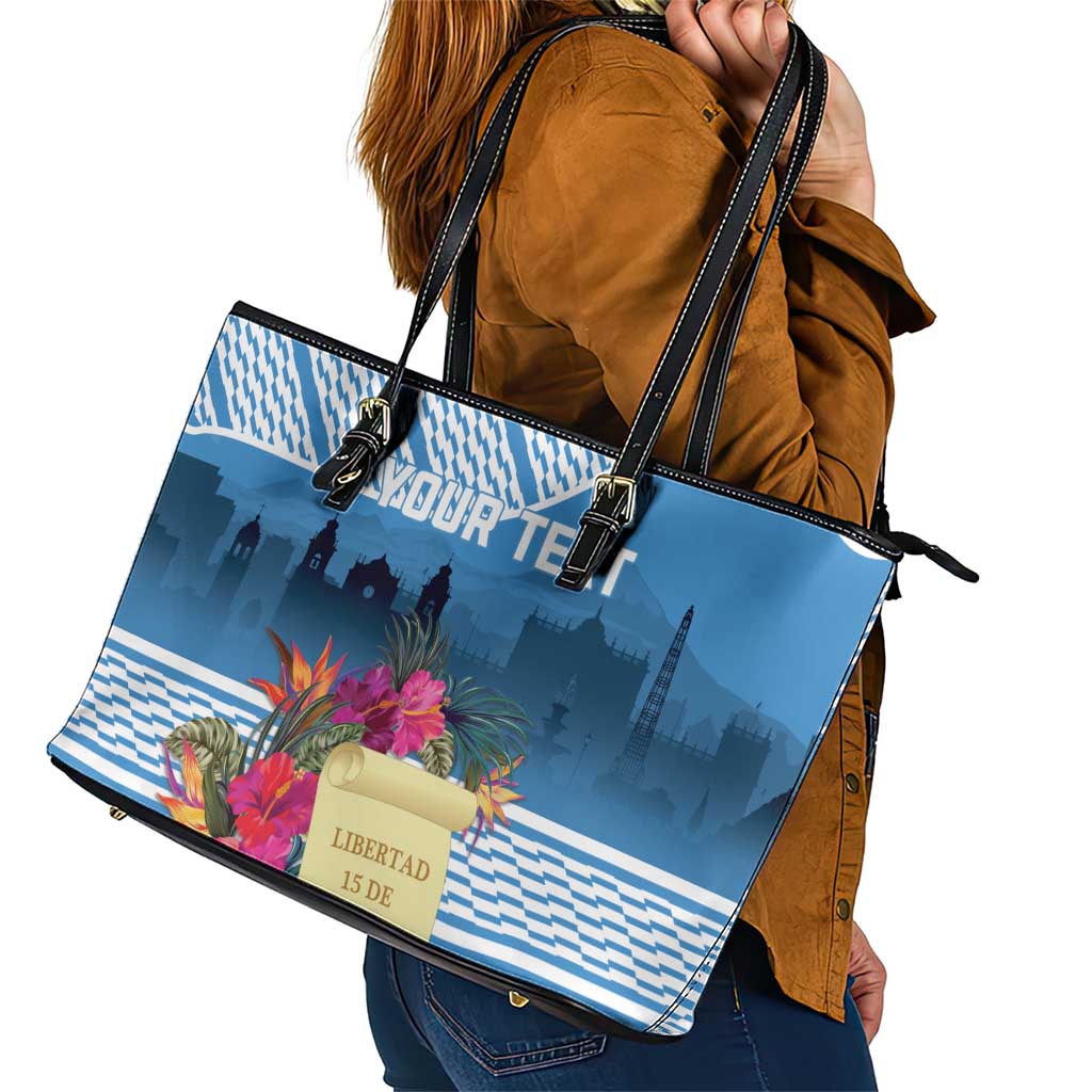 Personalized Guatemala Independence Day Leather Tote Bag With Tropical Flower LT18