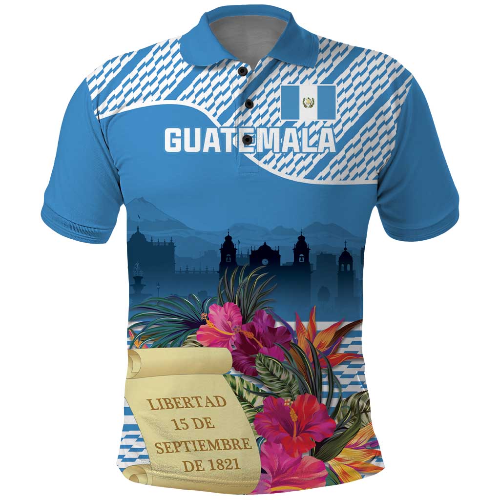 Personalized Guatemala Independence Day Polo Shirt With Tropical Flower LT18