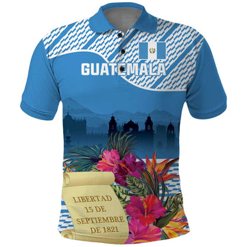Personalized Guatemala Independence Day Polo Shirt With Tropical Flower LT18