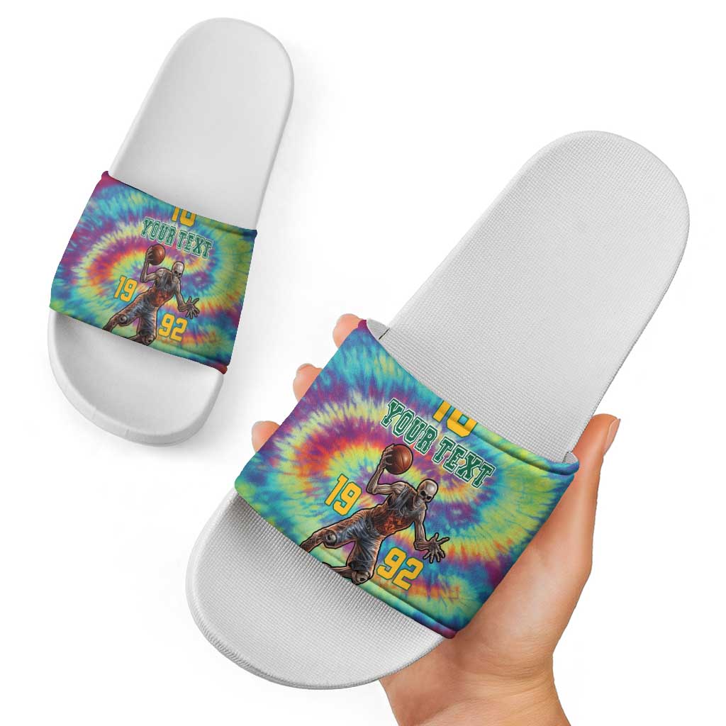 Custom Lithuania Basketball Skeleton 1992 Slide Sandals Tie Dye Pattern LT18
