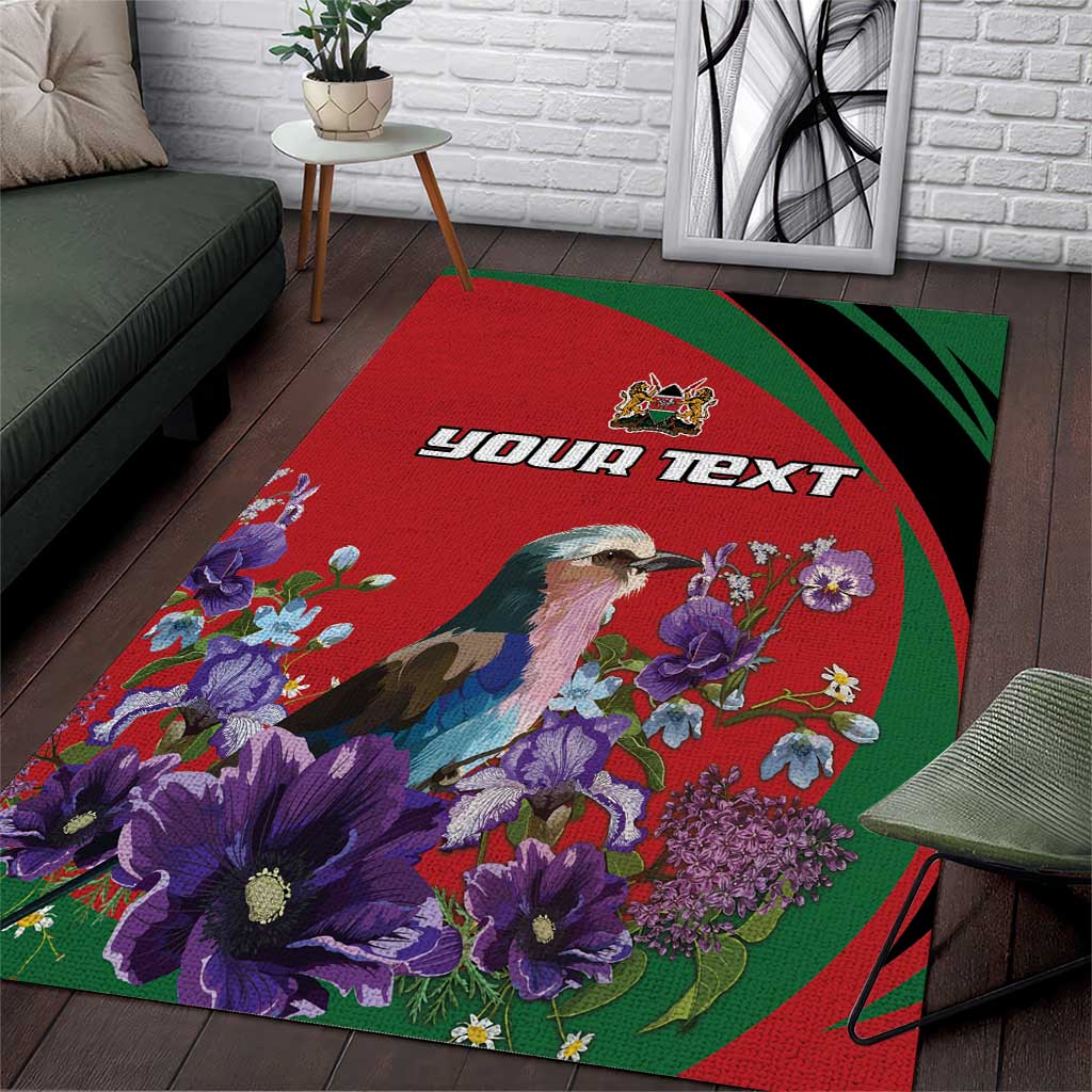 Personalized Afro Kenya Lilac Breasted Roller Area Rug With Violet Flowers LT18