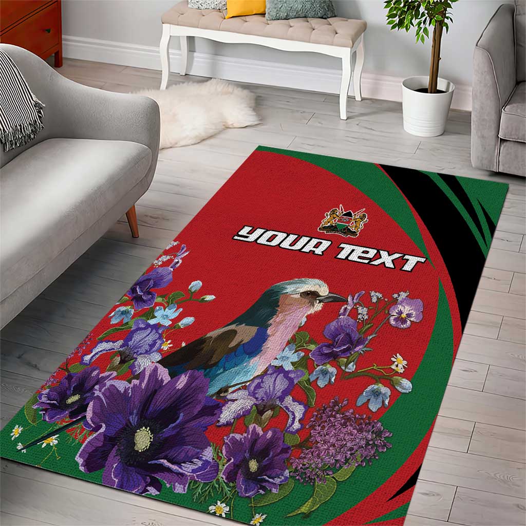Personalized Afro Kenya Lilac Breasted Roller Area Rug With Violet Flowers LT18