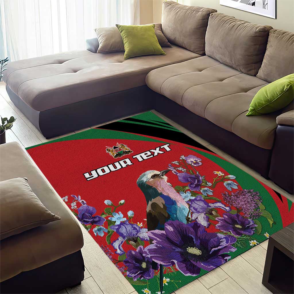 Personalized Afro Kenya Lilac Breasted Roller Area Rug With Violet Flowers LT18