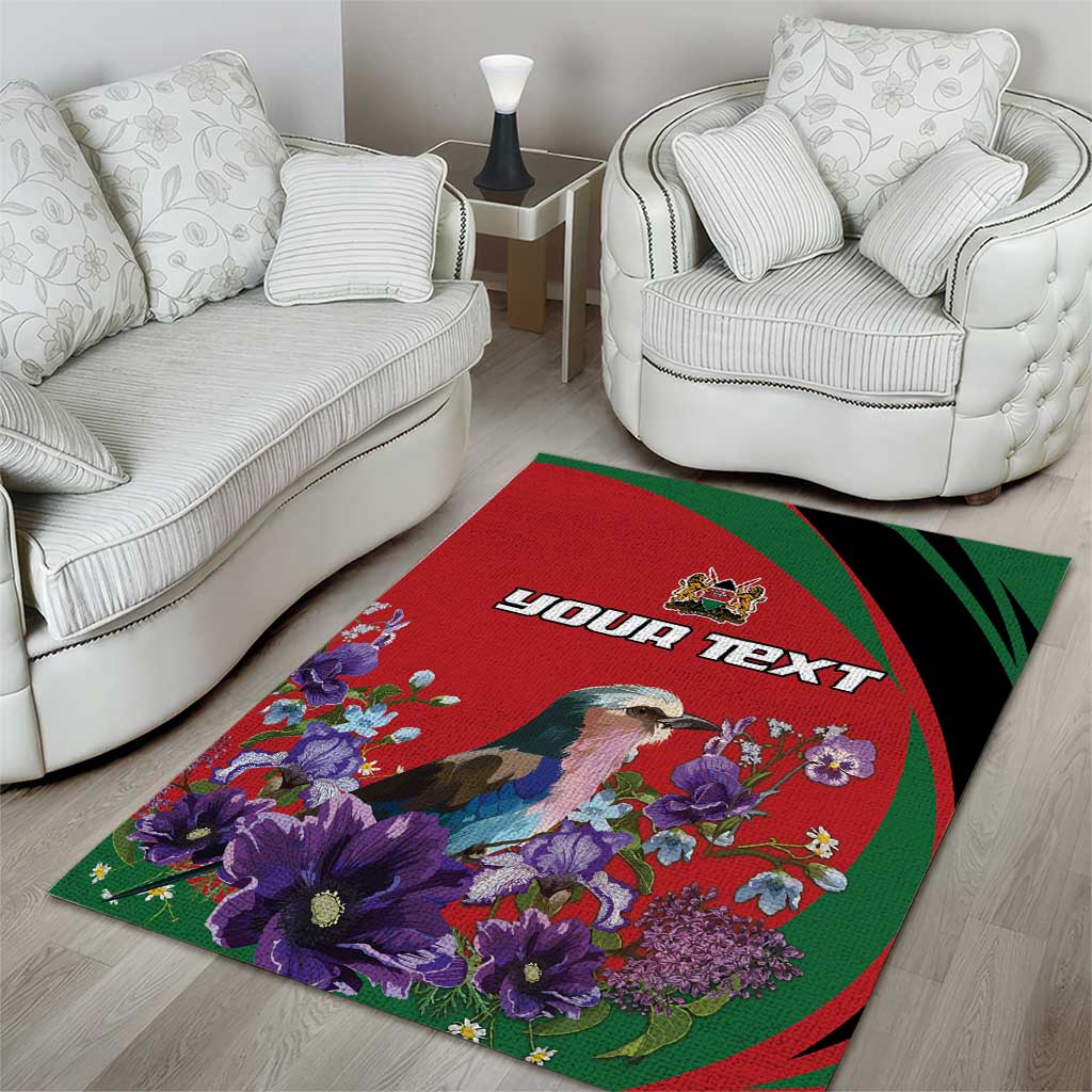 Personalized Afro Kenya Lilac Breasted Roller Area Rug With Violet Flowers LT18