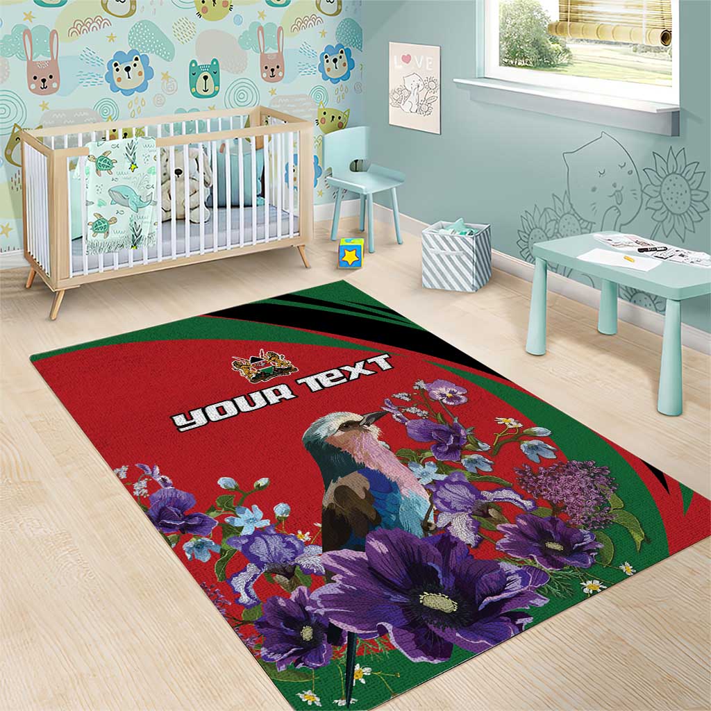 Personalized Afro Kenya Lilac Breasted Roller Area Rug With Violet Flowers LT18