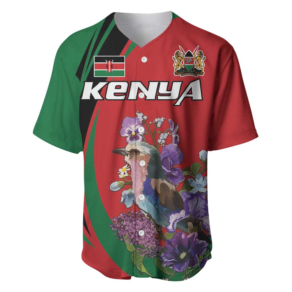 Personalized Afro Kenya Lilac Breasted Roller Baseball Jersey With Violet Flowers LT18