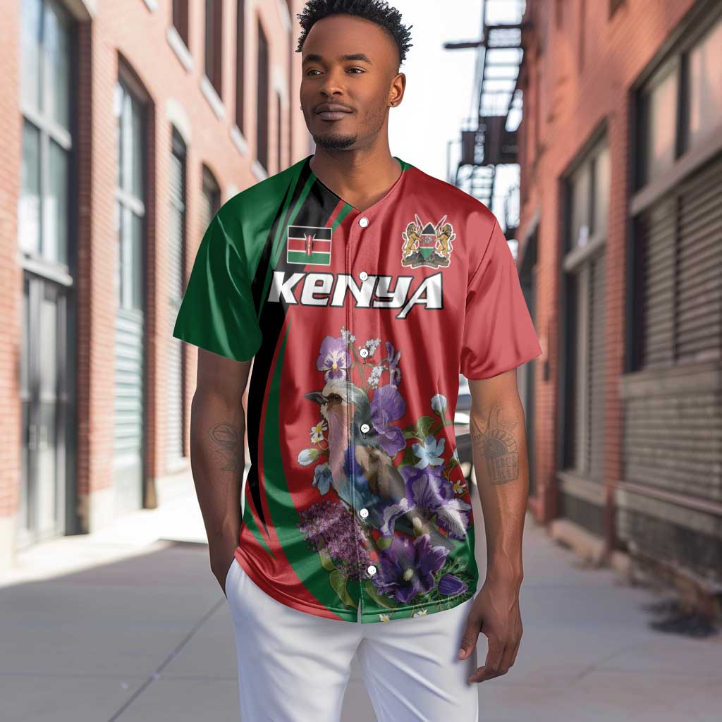 Personalized Afro Kenya Lilac Breasted Roller Baseball Jersey With Violet Flowers LT18