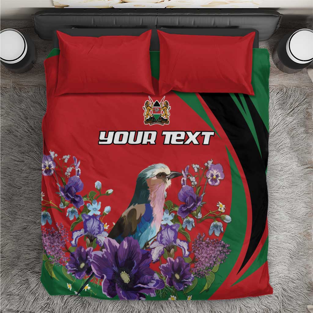 Personalized Afro Kenya Lilac Breasted Roller Bedding Set With Violet Flowers LT18