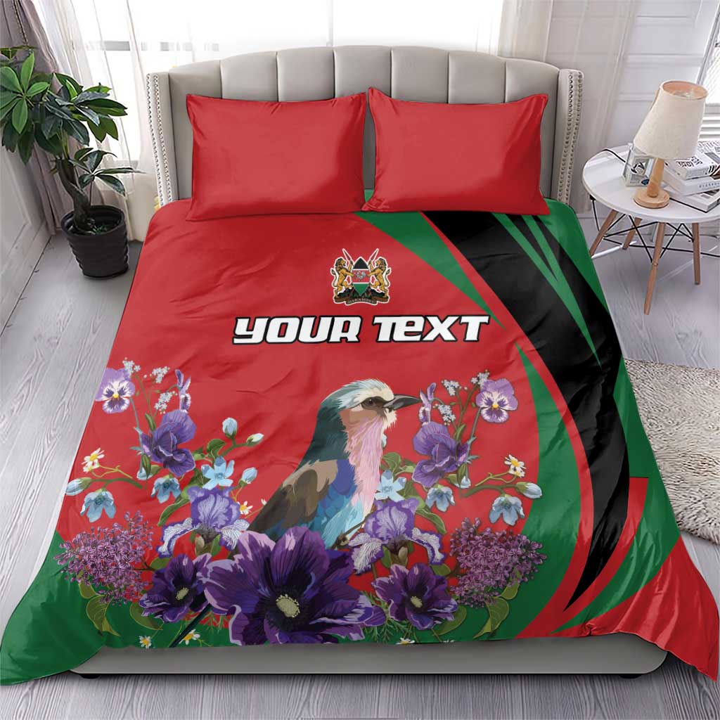 Personalized Afro Kenya Lilac Breasted Roller Bedding Set With Violet Flowers LT18