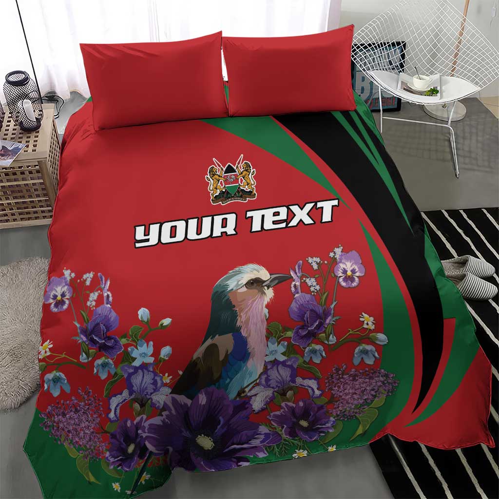 Personalized Afro Kenya Lilac Breasted Roller Bedding Set With Violet Flowers LT18