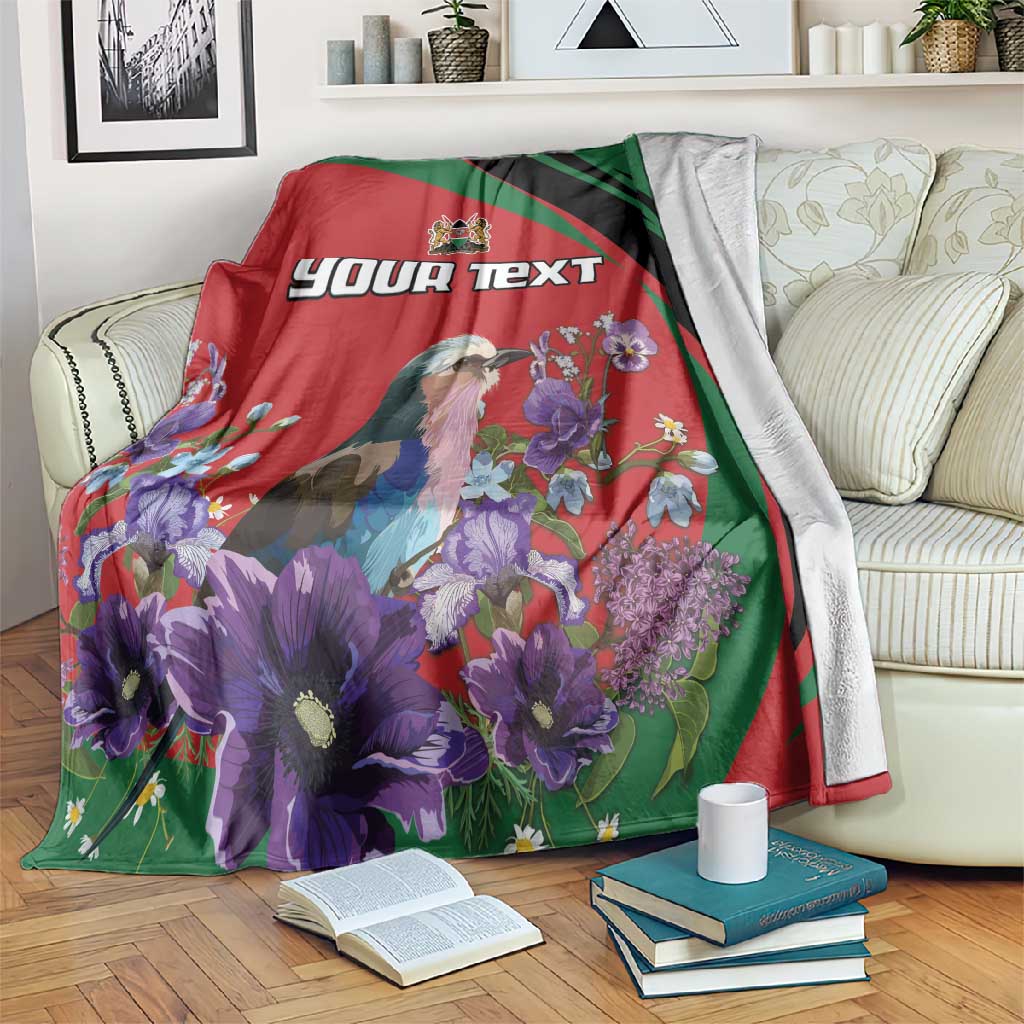 Personalized Afro Kenya Lilac Breasted Roller Blanket With Violet Flowers LT18