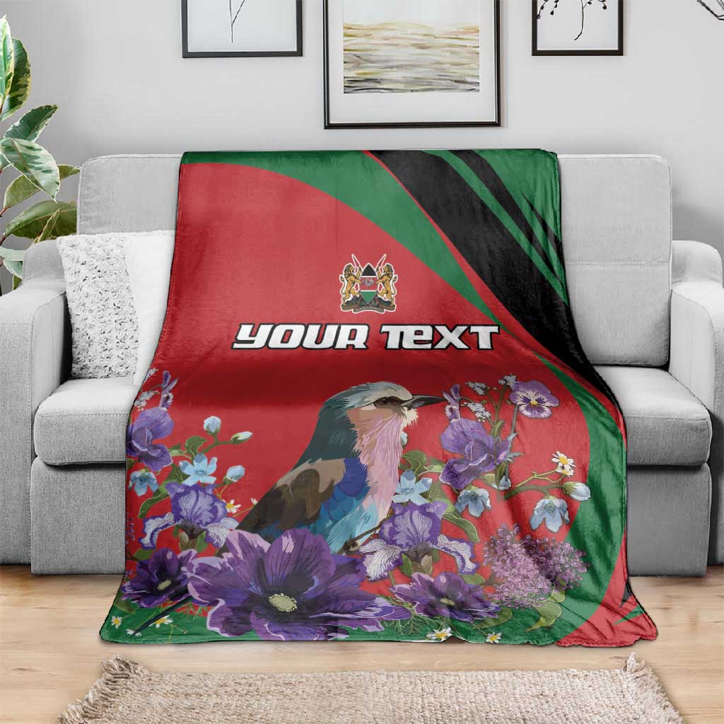 Personalized Afro Kenya Lilac Breasted Roller Blanket With Violet Flowers LT18