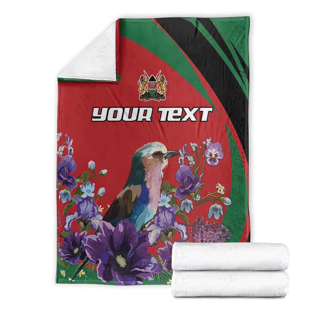 Personalized Afro Kenya Lilac Breasted Roller Blanket With Violet Flowers LT18