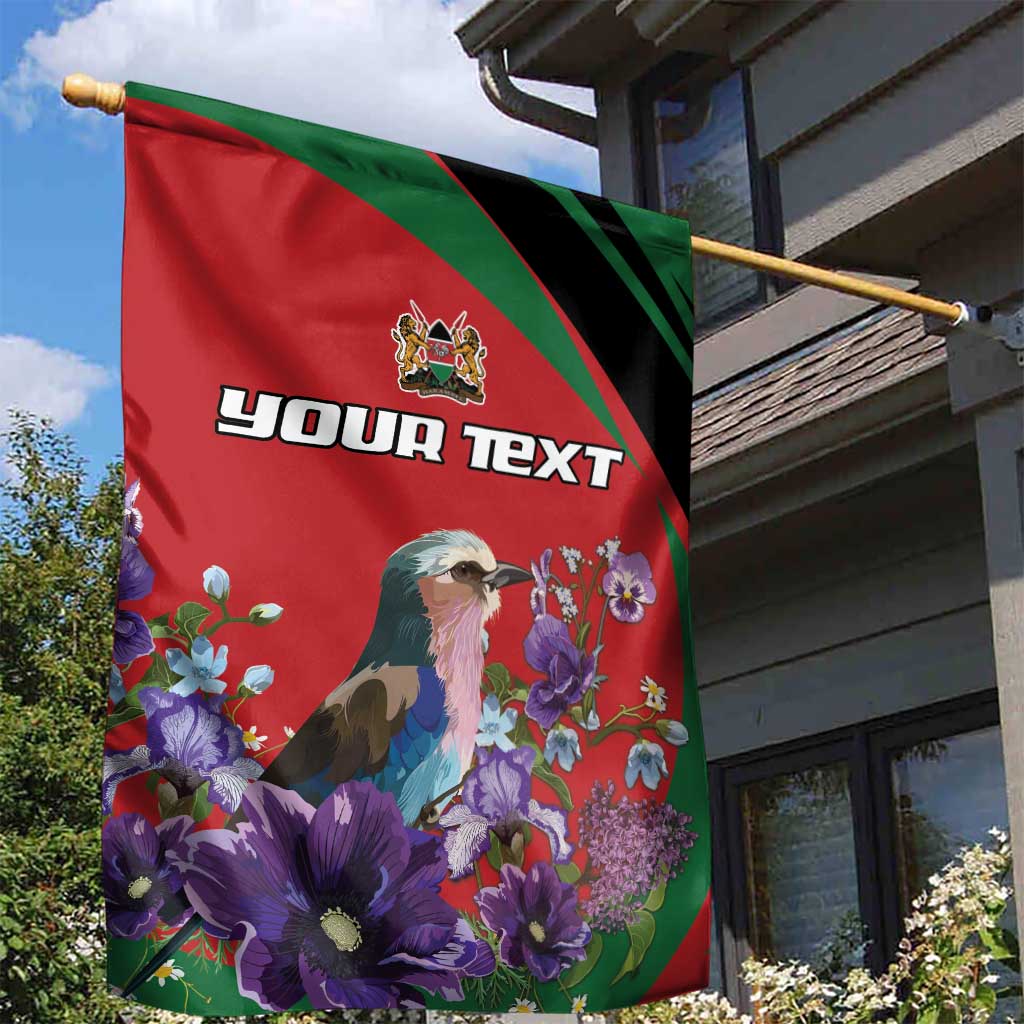 Personalized Afro Kenya Lilac Breasted Roller Garden Flag With Violet Flowers LT18