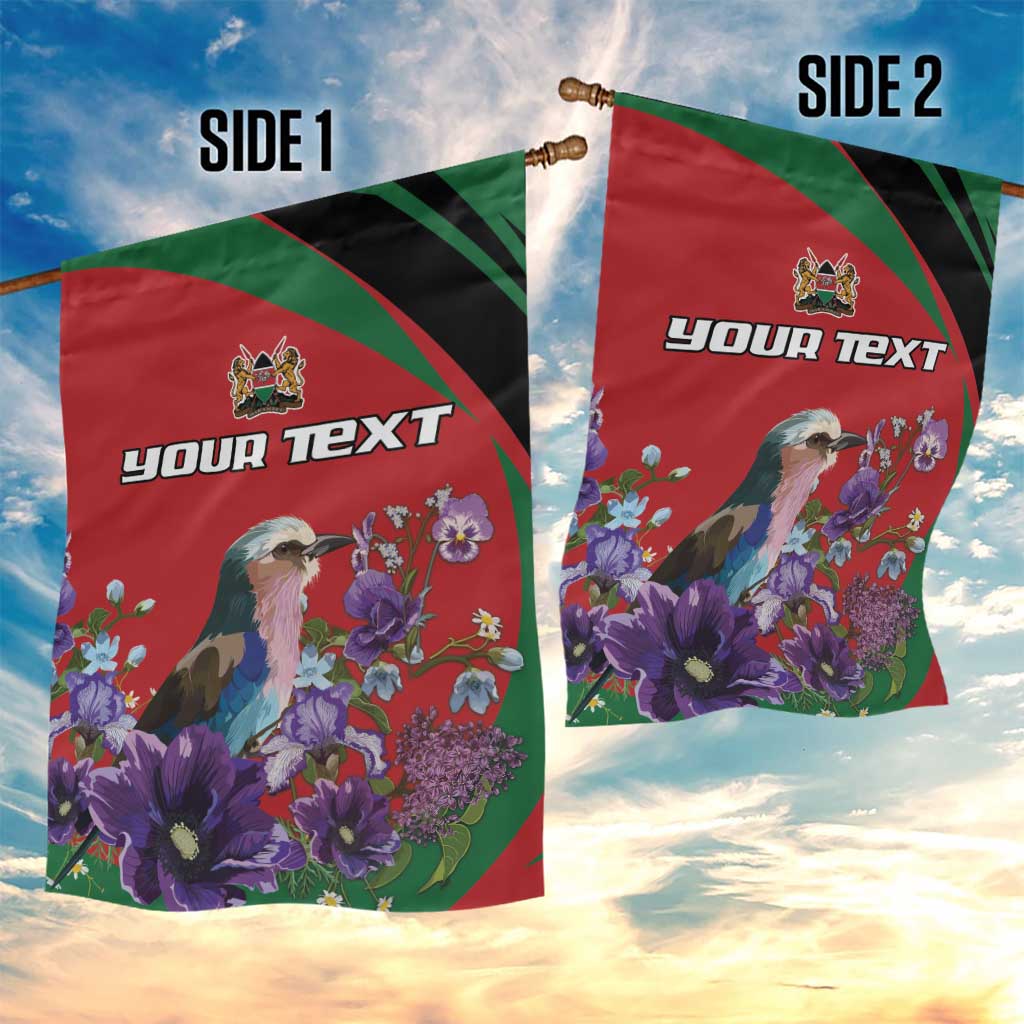 Personalized Afro Kenya Lilac Breasted Roller Garden Flag With Violet Flowers LT18