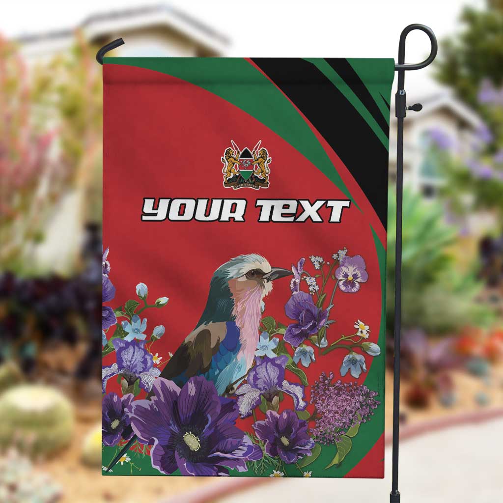 Personalized Afro Kenya Lilac Breasted Roller Garden Flag With Violet Flowers LT18
