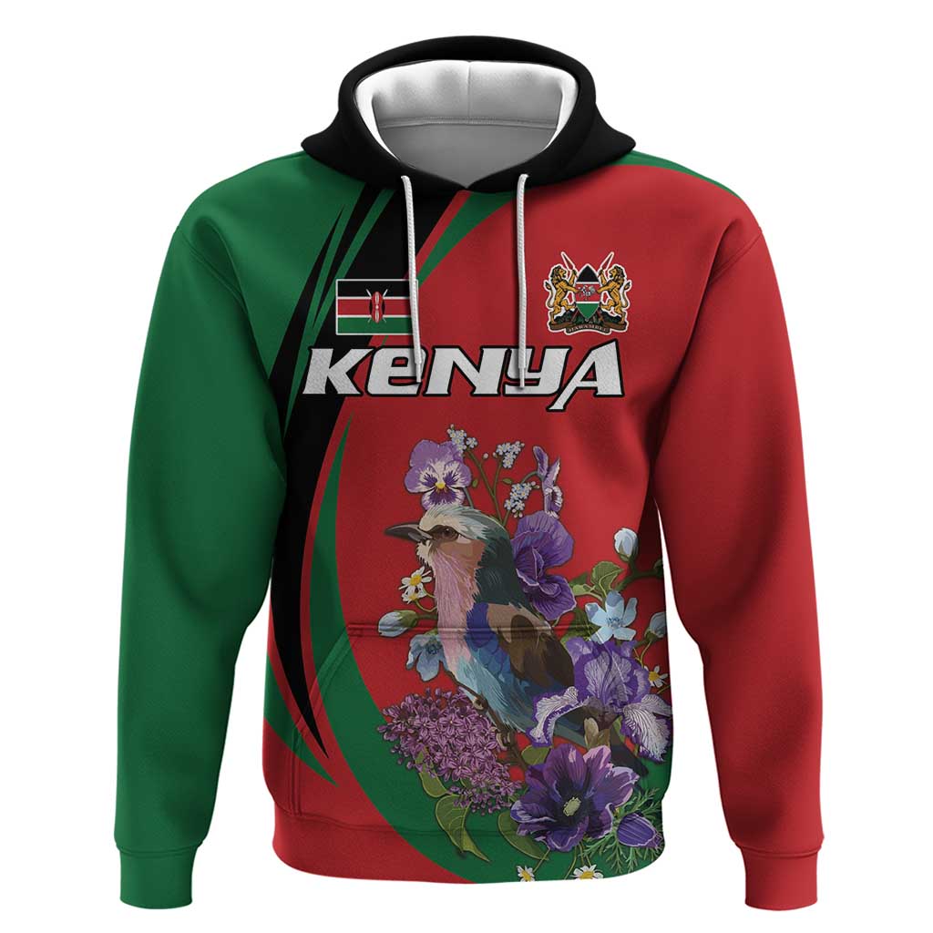 Personalized Kenya Lilac Breasted Roller Hoodie With Violet Flowers LT18
