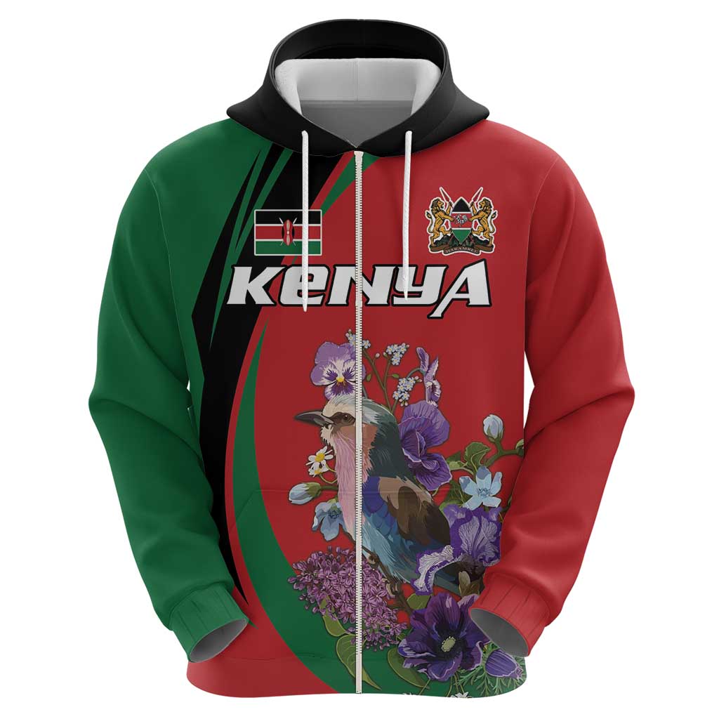 Personalized Kenya Lilac Breasted Roller Hoodie With Violet Flowers LT18
