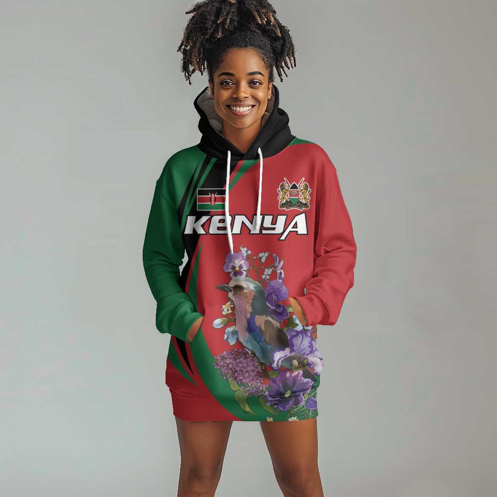 Personalized Afro Kenya Lilac Breasted Roller Hoodie Dress With Violet Flowers LT18