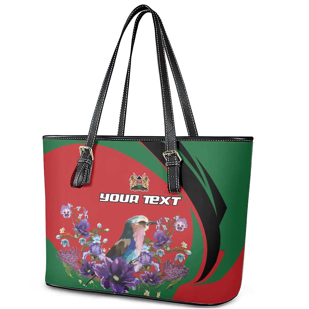 Personalized Kenya Lilac Breasted Roller Leather Tote Bag With Violet Flowers LT18