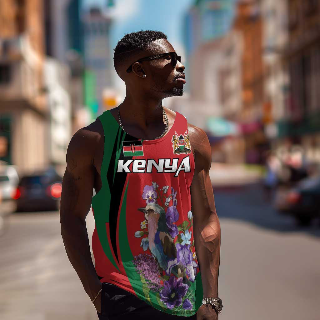 Personalized Afro Kenya Lilac Breasted Roller Men Tank Top With Violet Flowers LT18