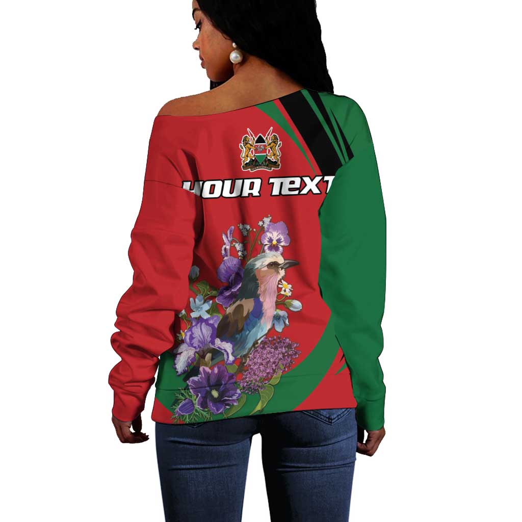 Personalized Afro Kenya Lilac Breasted Roller Off Shoulder Sweater With Violet Flowers LT18