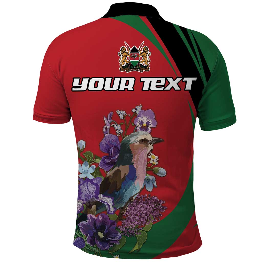 Personalized Kenya Lilac Breasted Roller Polo Shirt With Violet Flowers LT18