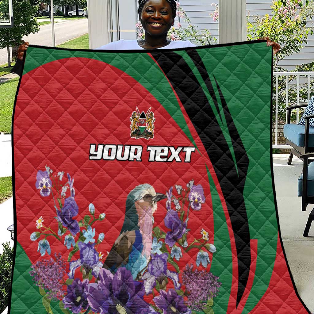 Personalized Afro Kenya Lilac Breasted Roller Quilt With Violet Flowers LT18