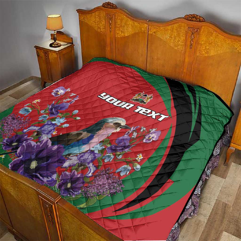Personalized Afro Kenya Lilac Breasted Roller Quilt With Violet Flowers LT18