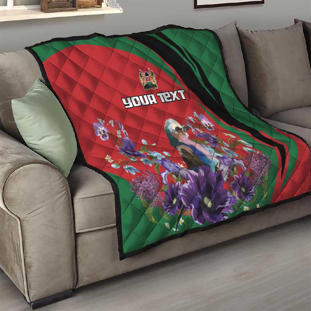 Personalized Afro Kenya Lilac Breasted Roller Quilt With Violet Flowers LT18