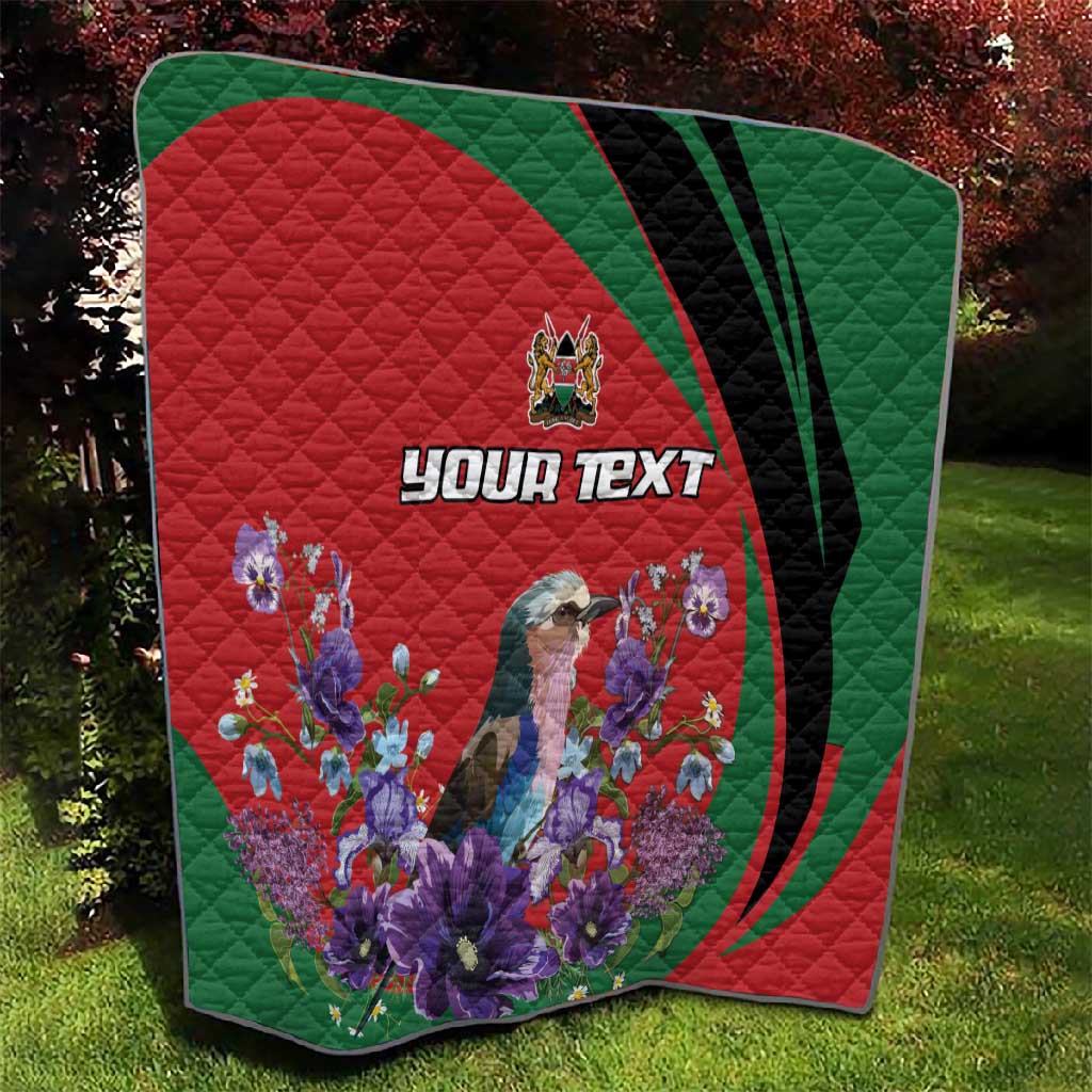 Personalized Afro Kenya Lilac Breasted Roller Quilt With Violet Flowers LT18
