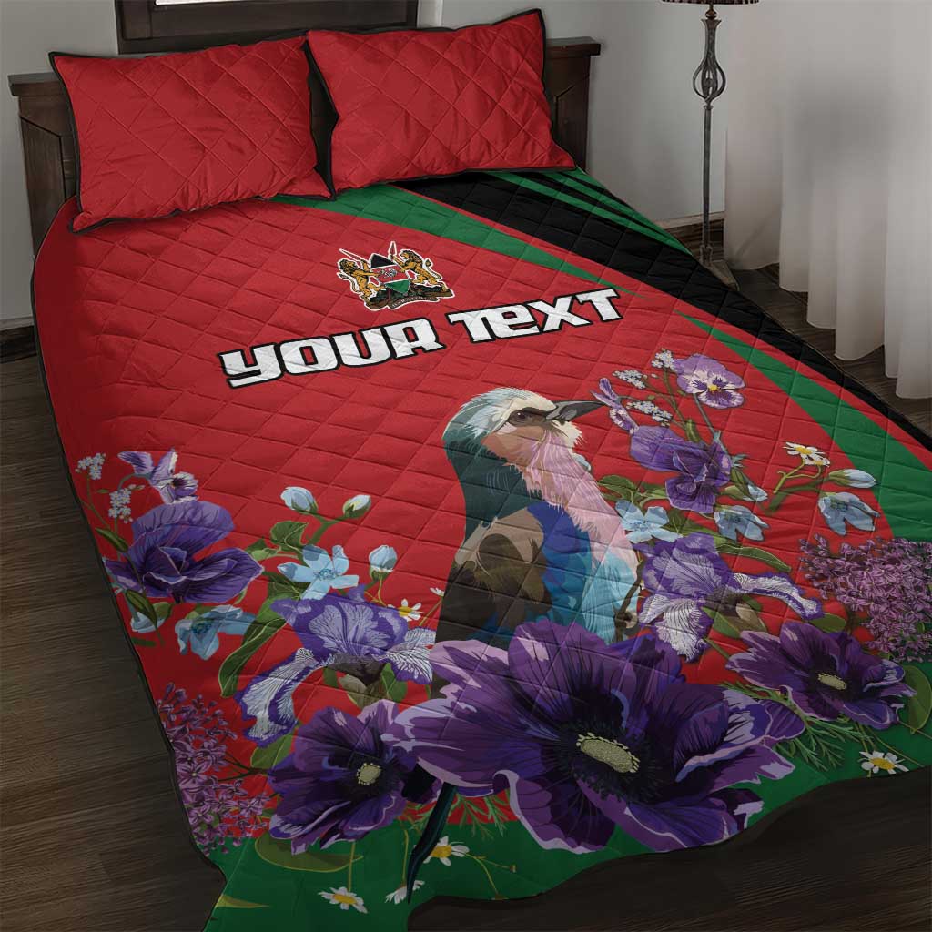 Personalized Afro Kenya Lilac Breasted Roller Quilt Bed Set With Violet Flowers LT18