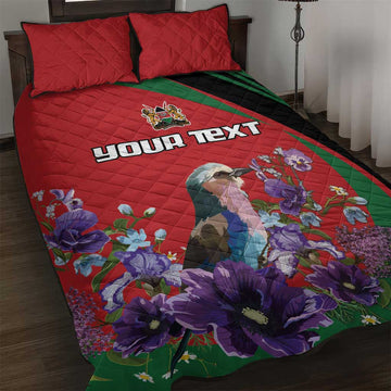 Personalized Afro Kenya Lilac Breasted Roller Quilt Bed Set With Violet Flowers LT18