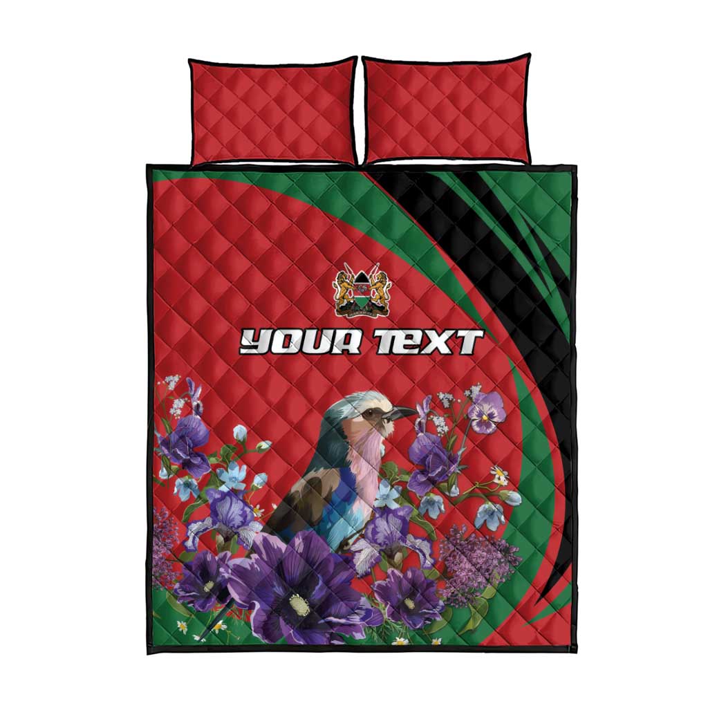 Personalized Afro Kenya Lilac Breasted Roller Quilt Bed Set With Violet Flowers LT18