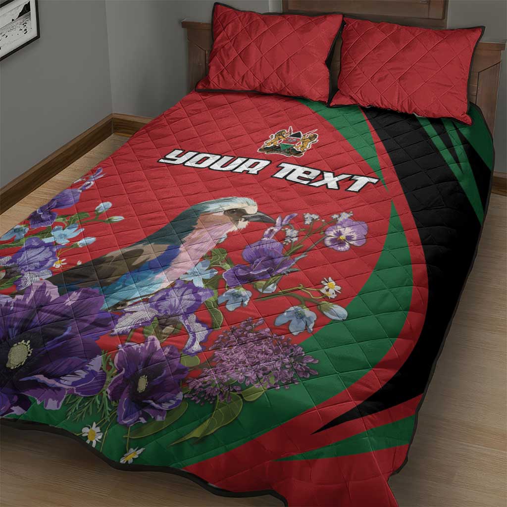 Personalized Afro Kenya Lilac Breasted Roller Quilt Bed Set With Violet Flowers LT18