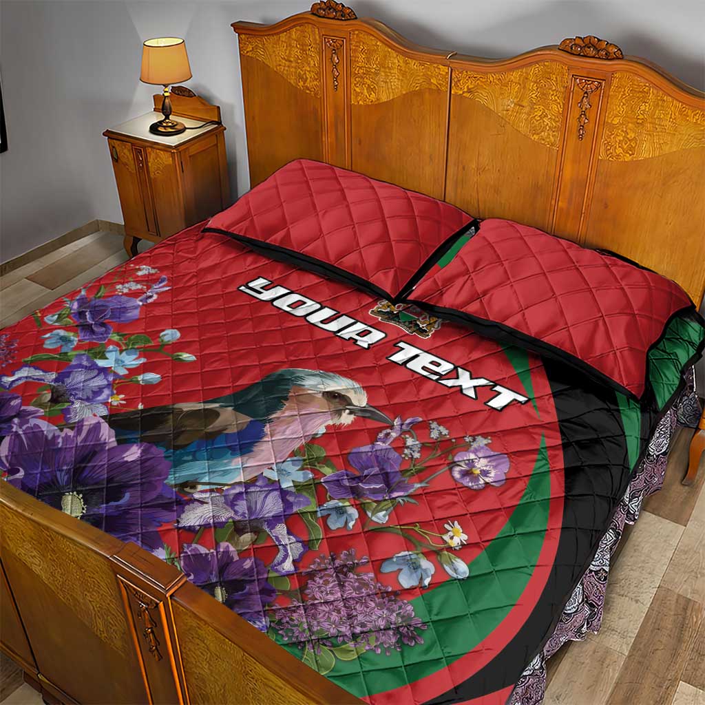 Personalized Afro Kenya Lilac Breasted Roller Quilt Bed Set With Violet Flowers LT18