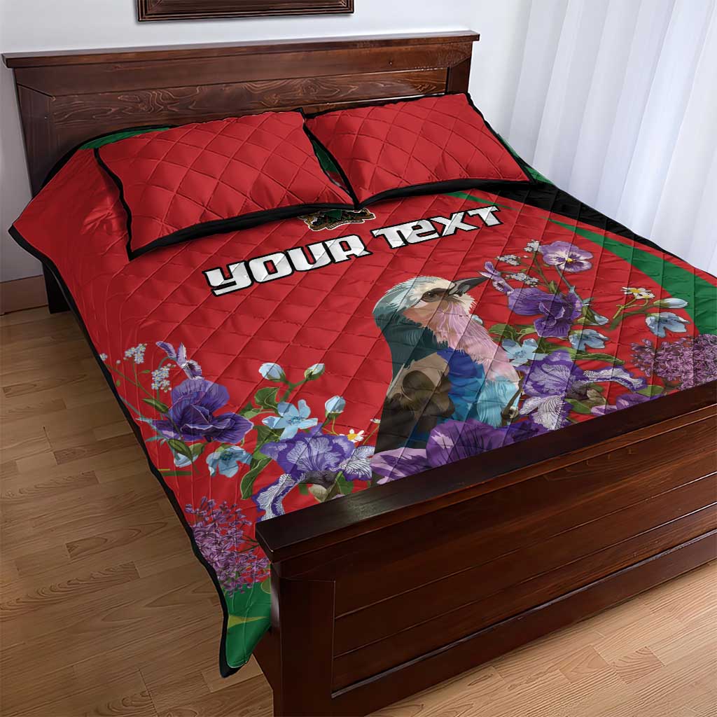 Personalized Afro Kenya Lilac Breasted Roller Quilt Bed Set With Violet Flowers LT18