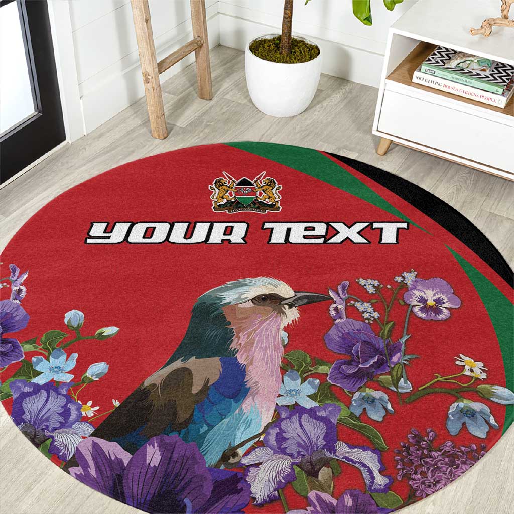 Personalized Afro Kenya Lilac Breasted Roller Round Carpet With Violet Flowers LT18