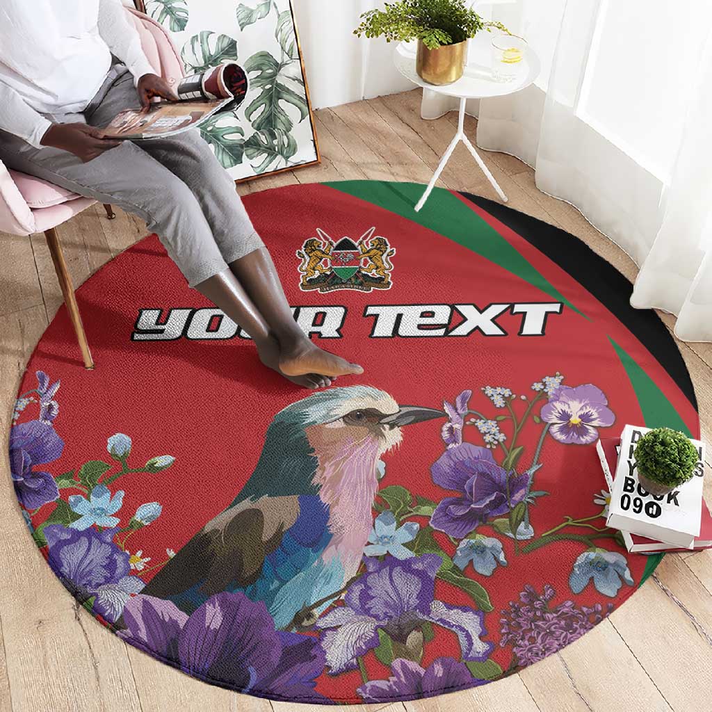 Personalized Afro Kenya Lilac Breasted Roller Round Carpet With Violet Flowers LT18
