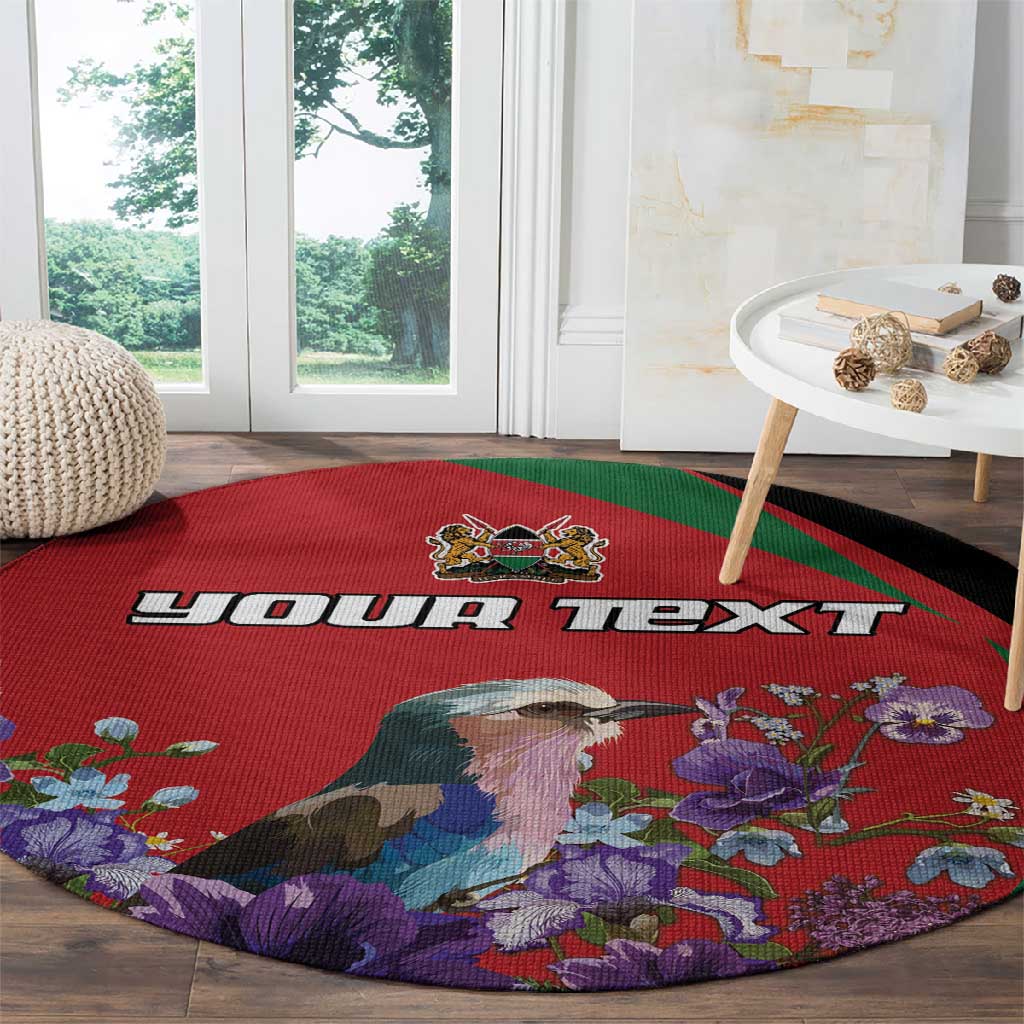Personalized Afro Kenya Lilac Breasted Roller Round Carpet With Violet Flowers LT18