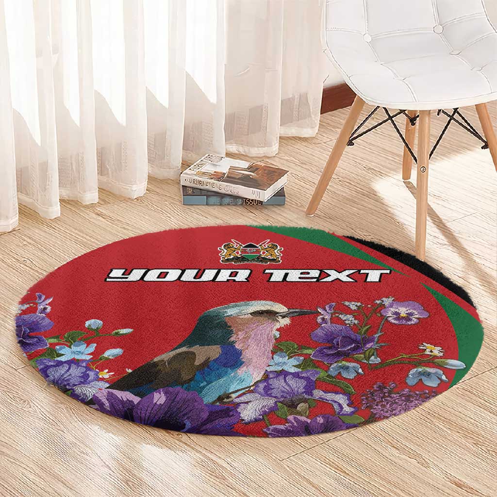 Personalized Afro Kenya Lilac Breasted Roller Round Carpet With Violet Flowers LT18