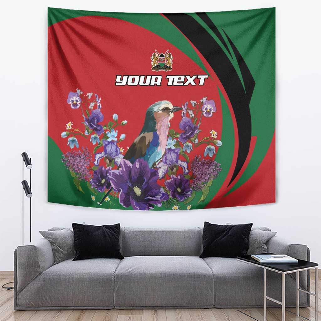Personalized Afro Kenya Lilac Breasted Roller Tapestry With Violet Flowers LT18
