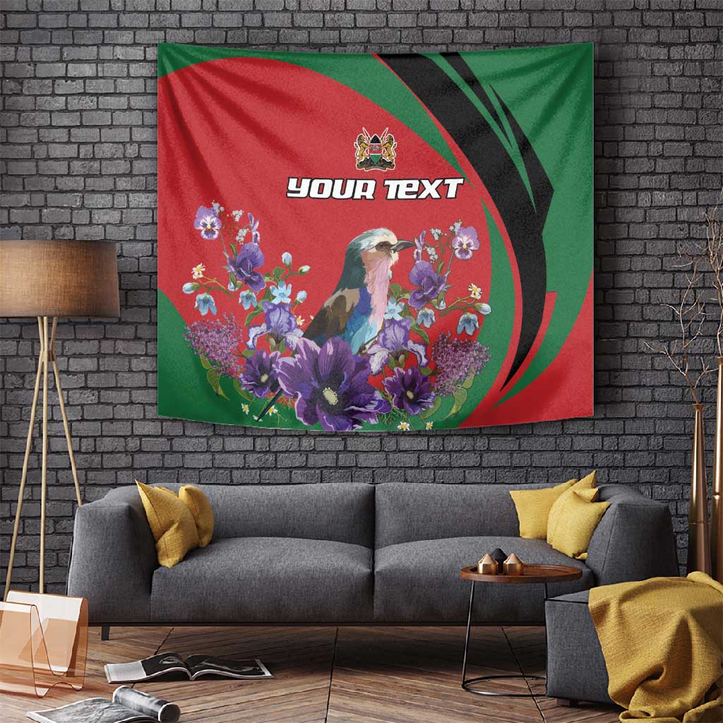 Personalized Afro Kenya Lilac Breasted Roller Tapestry With Violet Flowers LT18