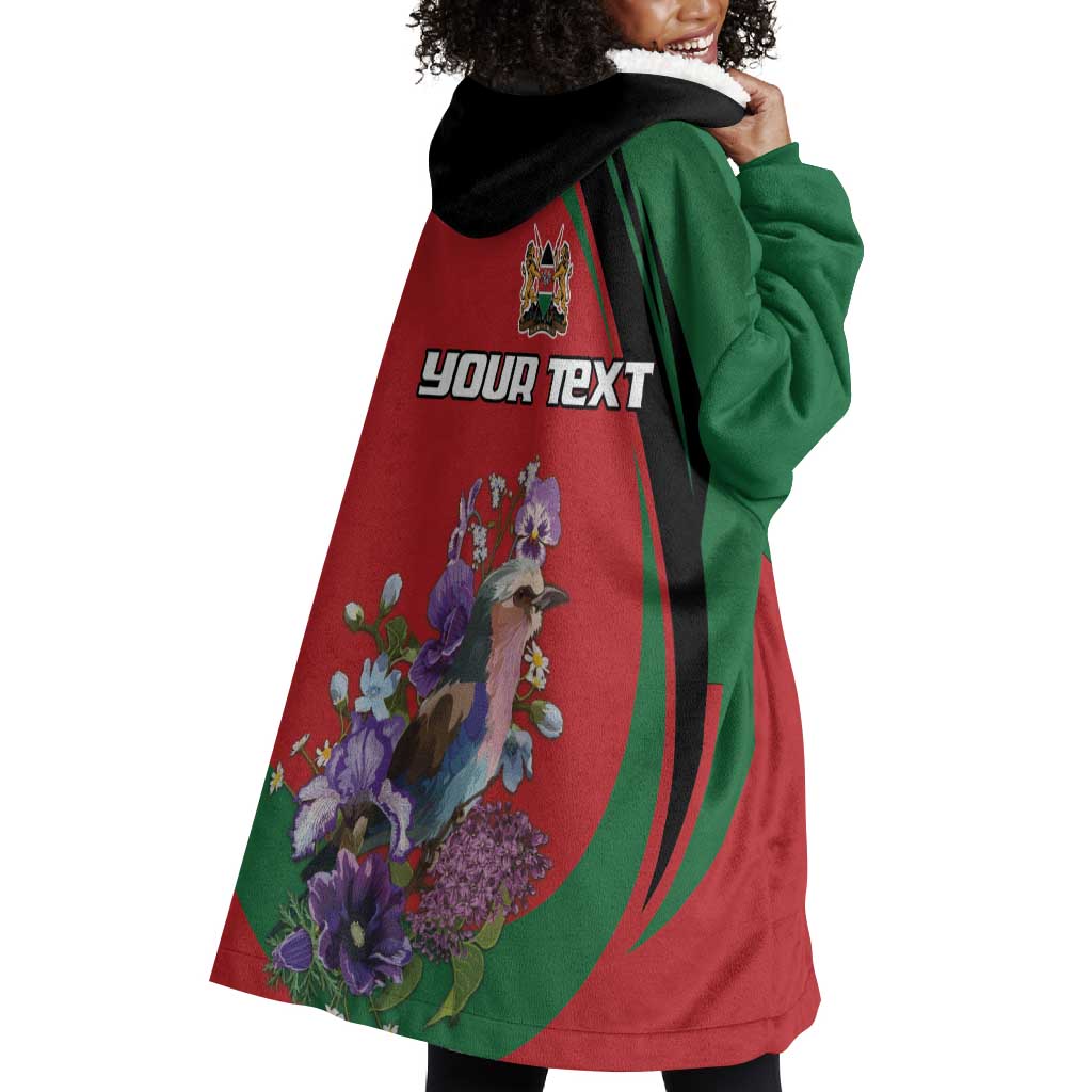 Personalized Afro Kenya Lilac Breasted Roller Wearable Blanket Hoodie With Violet Flowers LT18