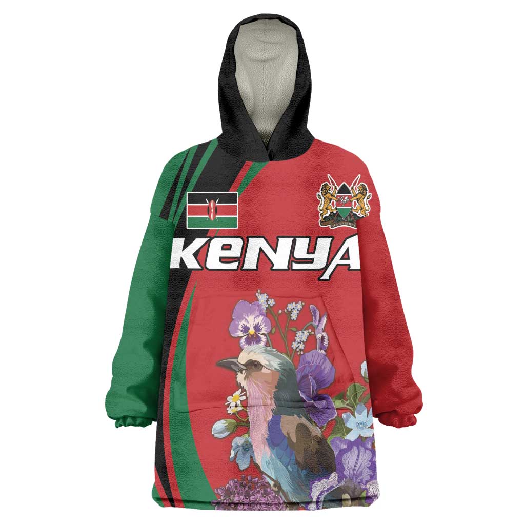 Personalized Afro Kenya Lilac Breasted Roller Wearable Blanket Hoodie With Violet Flowers LT18