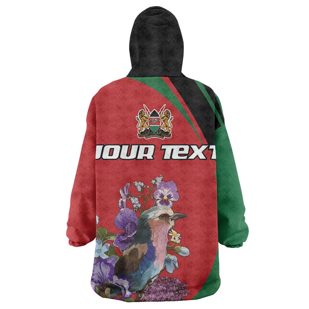 Personalized Afro Kenya Lilac Breasted Roller Wearable Blanket Hoodie With Violet Flowers LT18