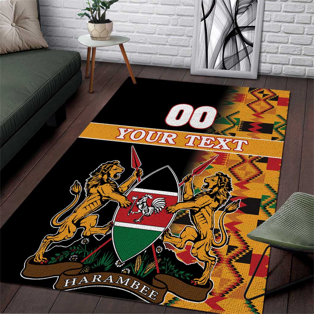 Custom Afro Kenya Coat Of Arms Area Rug With Kente Patterns LT18