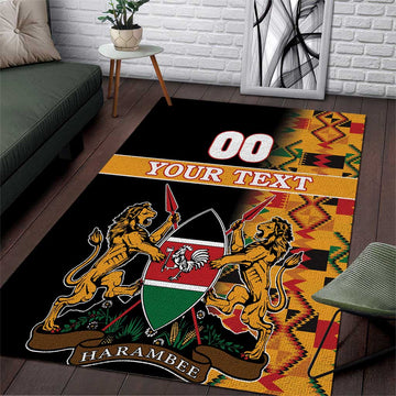 Custom Afro Kenya Coat Of Arms Area Rug With Kente Patterns LT18