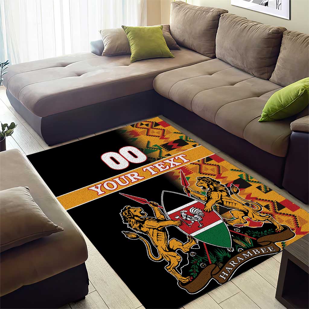 Custom Afro Kenya Coat Of Arms Area Rug With Kente Patterns LT18